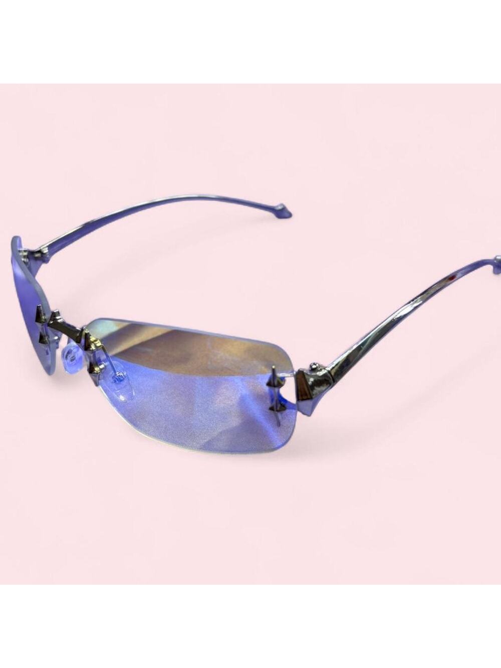 Rimless sunglasses anti blue light glasses with silver details cybercore y2k